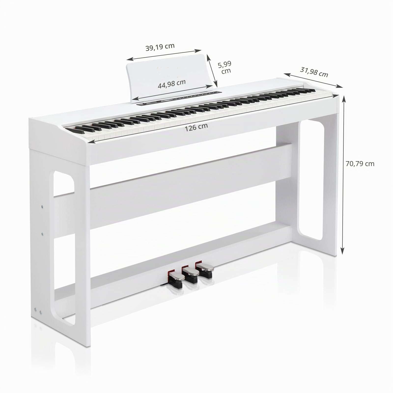 LEADZM 88 Tasti Piano Digitale, Tastiera a Peso Completo, Piano Elettrico con MIDI-USB, Audio Bluetooth e Altoparlanti Stereo, 128 Suoni e Ritmi, Sistema a 3 Pedali, Bianco
