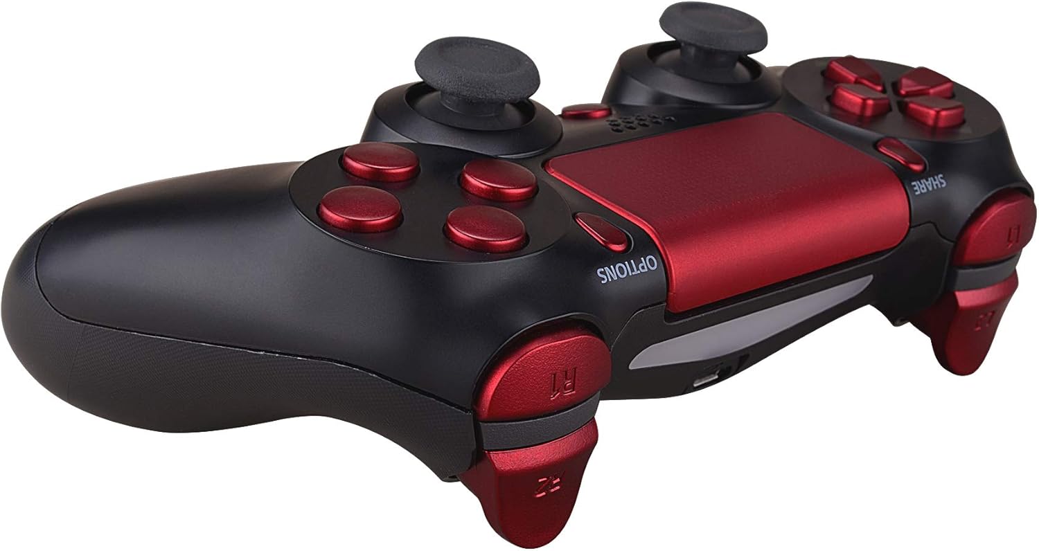 eXtremeRate Replacement D-pad R1 L1 R2 L2 Trigger Touchpad Action Home Share Options Buttons for p s 4 Controller, Scarlet Red Full Set Buttons Repair Kits for p s 4 Slim Pro CUH-ZCT2 Controller