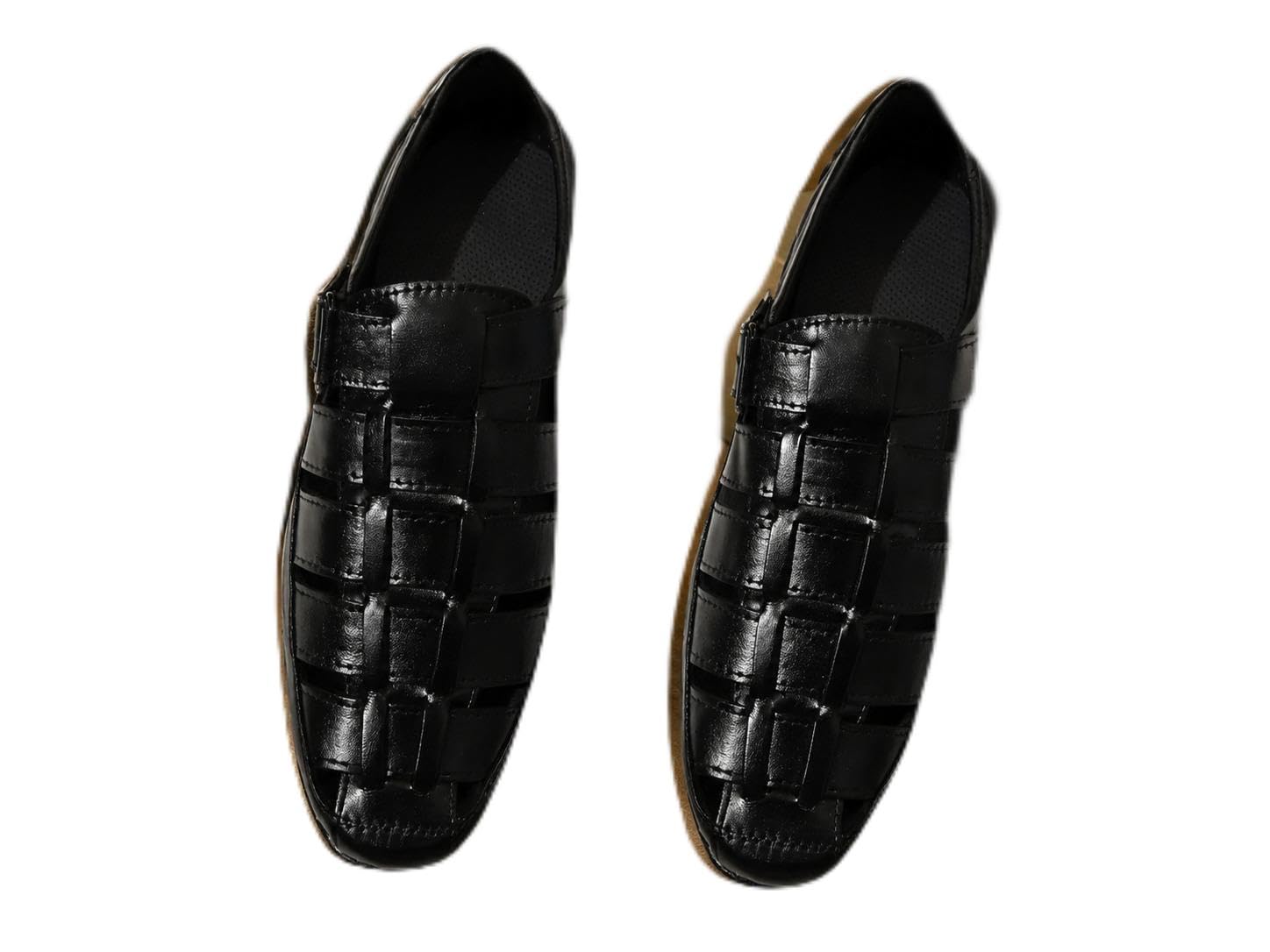 Men's Premium Black Woven Slip-On Sandals | Cushioned Comfort | Lightweight | Anti-Slip Sole | Casual, Ethnic & Daily Wear-image-22