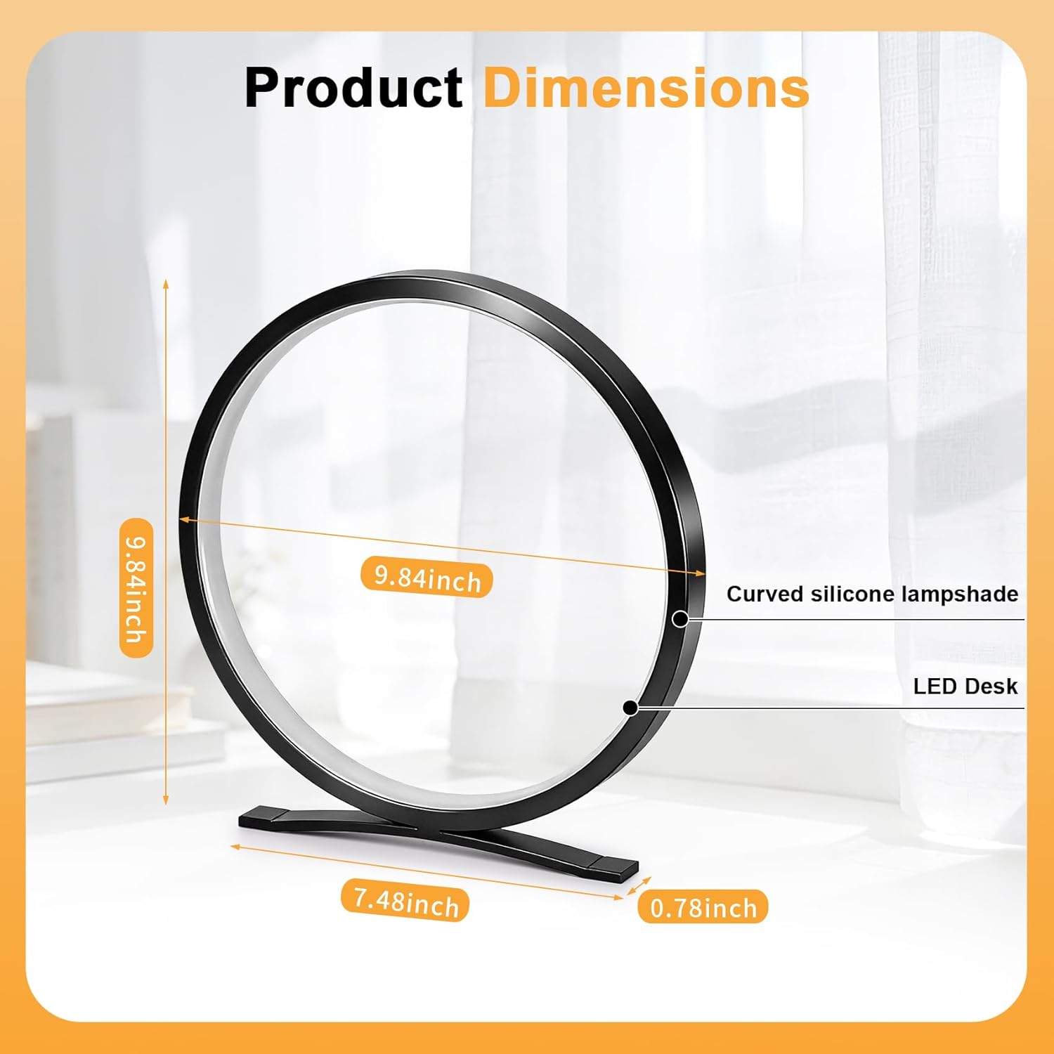 Modern Circle Table Lamp, Dimmable LED Nightstand Lamp with On/Off Switch, 3 Color Temperatures, Minimalist Desk Lamp for Bedroom, Living Room, Office, Home Decor (Black)