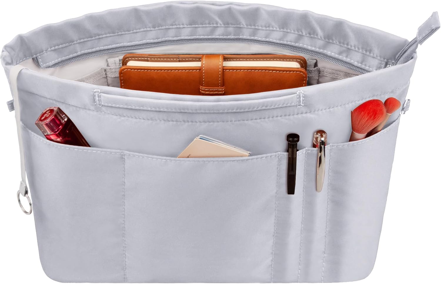 Vercord Purse Insert Organizers for Tote Handbag Bag in Bag with Zipper Liner Bag Organizer for Women 14 pockets Grey S