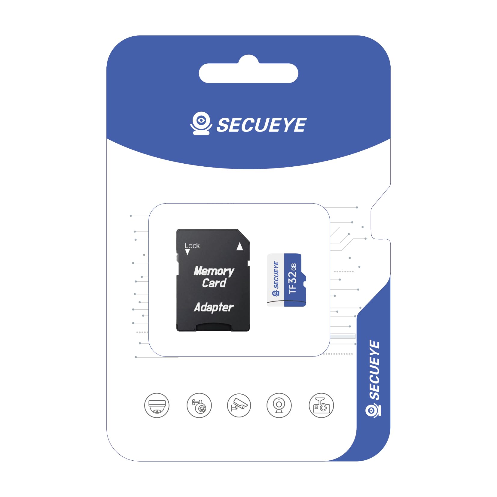 SECUEYE 32GB TF Memory Card with Adapter, Class 10 FAT32 High Speed Reading/Writing, 24/7 Recording for Security Camera Dash Cam and More (32GB + Adapter)