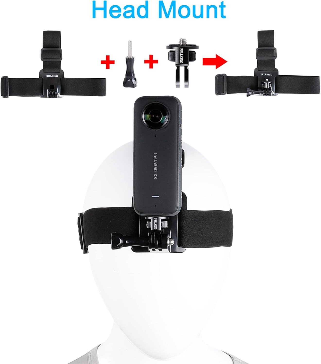 PellKing Accessories Kit for Insta360 X5 X4 ONE X3 X2 X GO 3s RS R, 4in1 Chest Strap Harness/Head Mount/Neck Holder/Backpack Strap Mount for Insta 360 GoPro DJI Action Camera