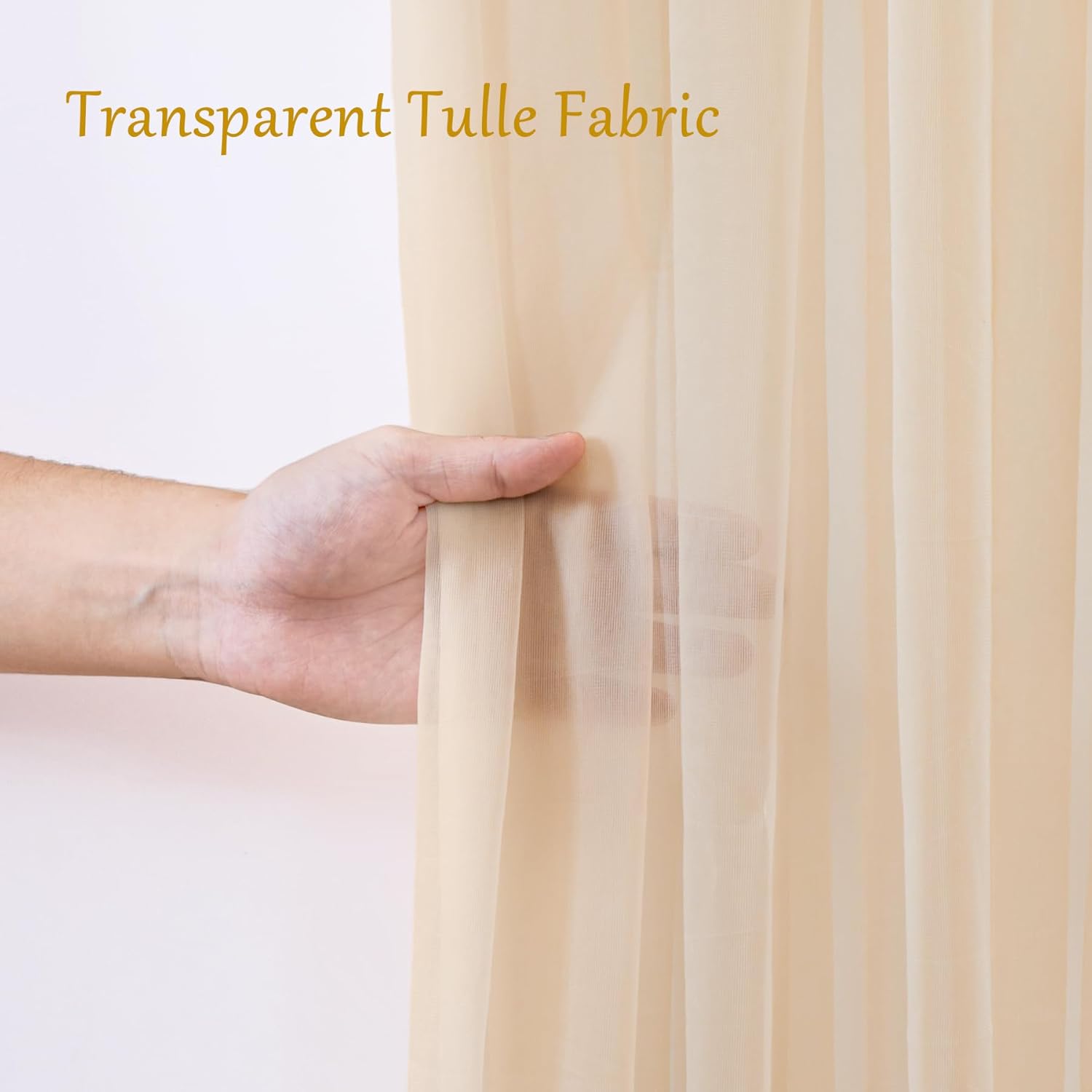 30×10ft Champagne Tulle Backdrop Curtain with Lights String for Parites, Sheer Photo Backdrop Curtains for Wedding Party Photography Background