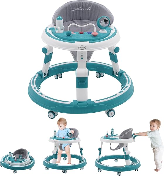 EULEUY 3 en 1 Andadera Para bebe Andador de Empuje Plegable con Centro de Actividades y Bandeja de Alimentación. Altura Ajustable, Ruedas Silenciosas de 360° Andador bebes 6-12 Meses (Verde) - 1