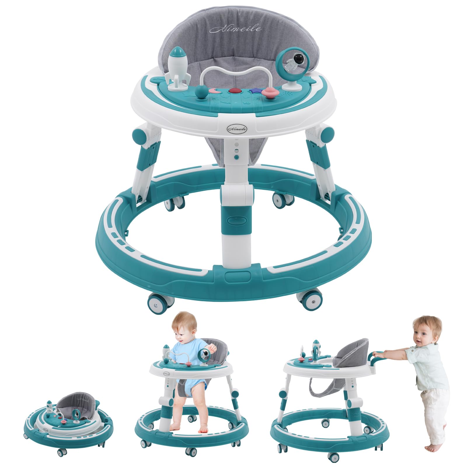 EULEUY 3 en 1 Andadera Para bebe Andador de Empuje Plegable con Centro de Actividades y Bandeja de Alimentación. Altura Ajustable, Ruedas Silenciosas de 360° Andador bebes 6-12 Meses (Verde)