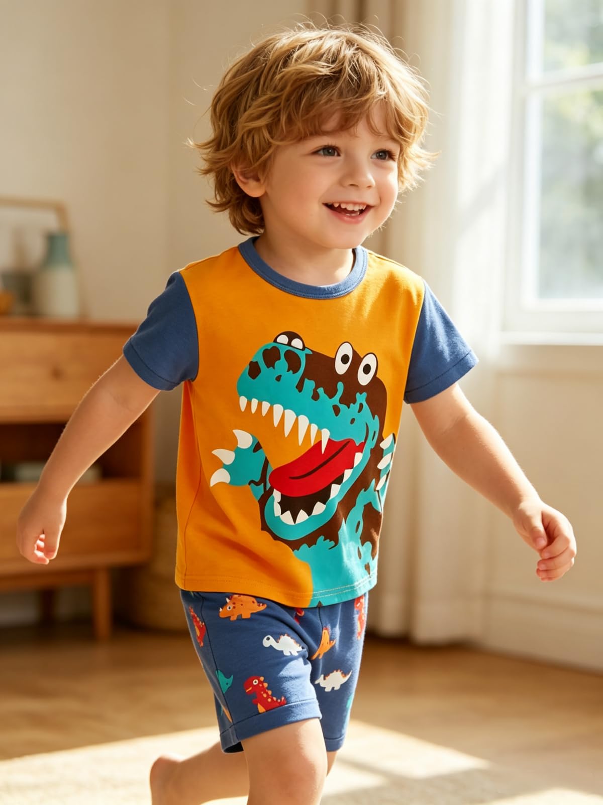 TEDD Pijamas Niño Verano Dinosaurio Algodon Infantil Manga Corta Ropa a Juego Conjunto Edad 1-12 Años
