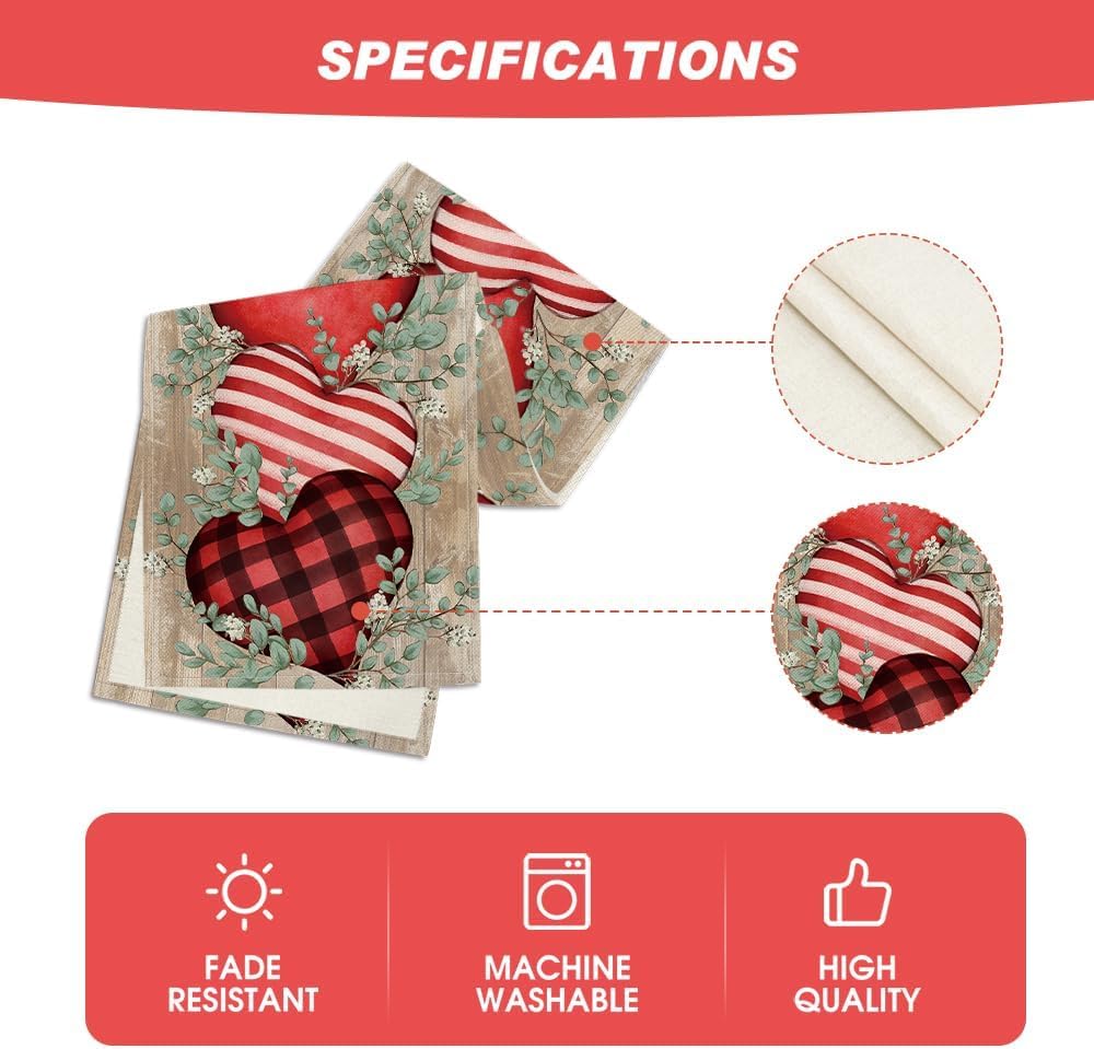 Artoid Mode Wood Eucalyptus Hearts Valentine's Table Runner, Anniversary HoliKitchen Dining Table Decoration for Home Party Decor 13x60 Inch