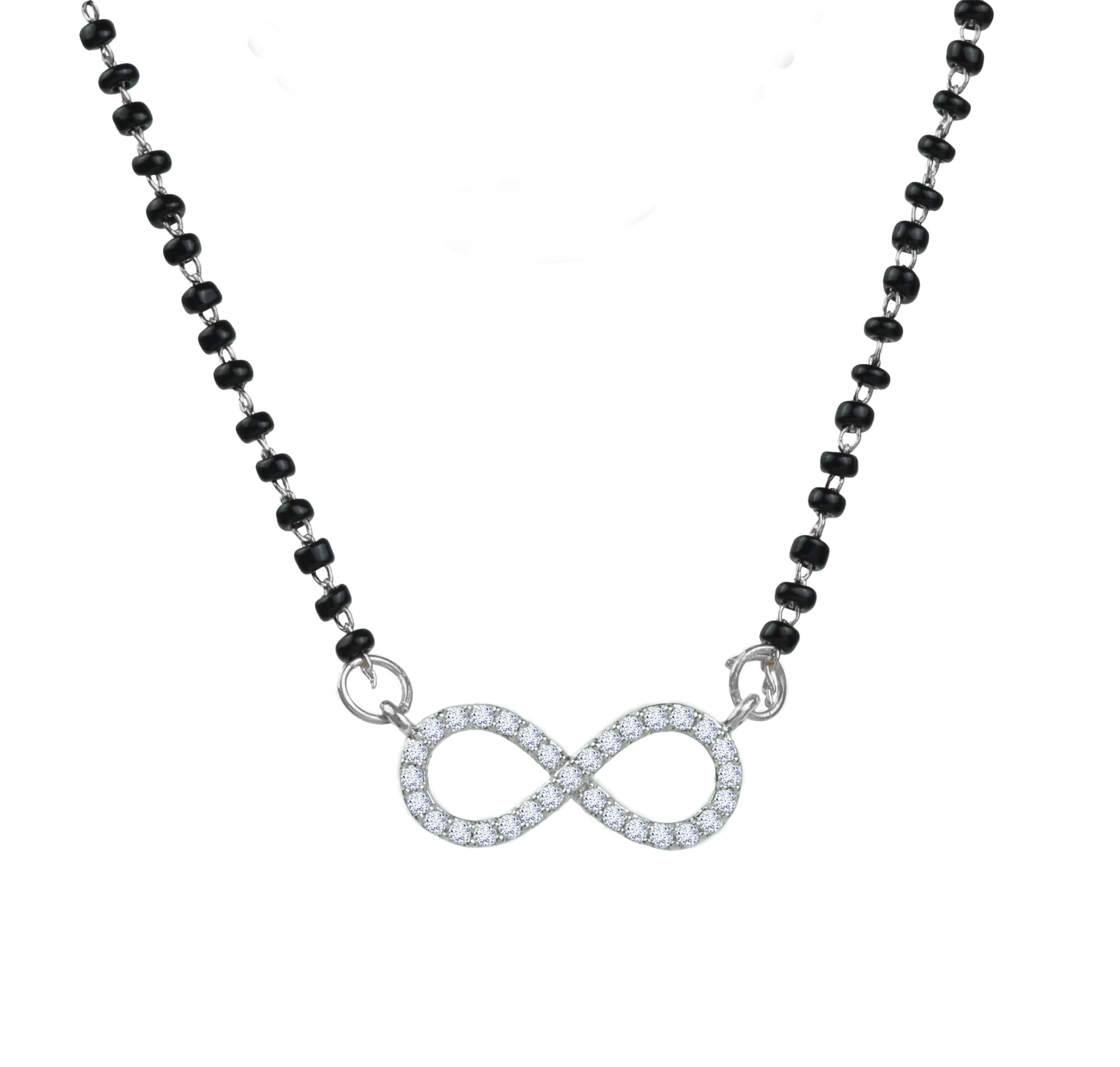 KYOOT JEWELS AD Mangalsutra Gold Plated CZ Diamond With Black Beads Single Strand Chain Tanmaniya for Women (Silver Infinity) (B0BXLNQ1JT) Amazon Price History, Amazon Price Tracker