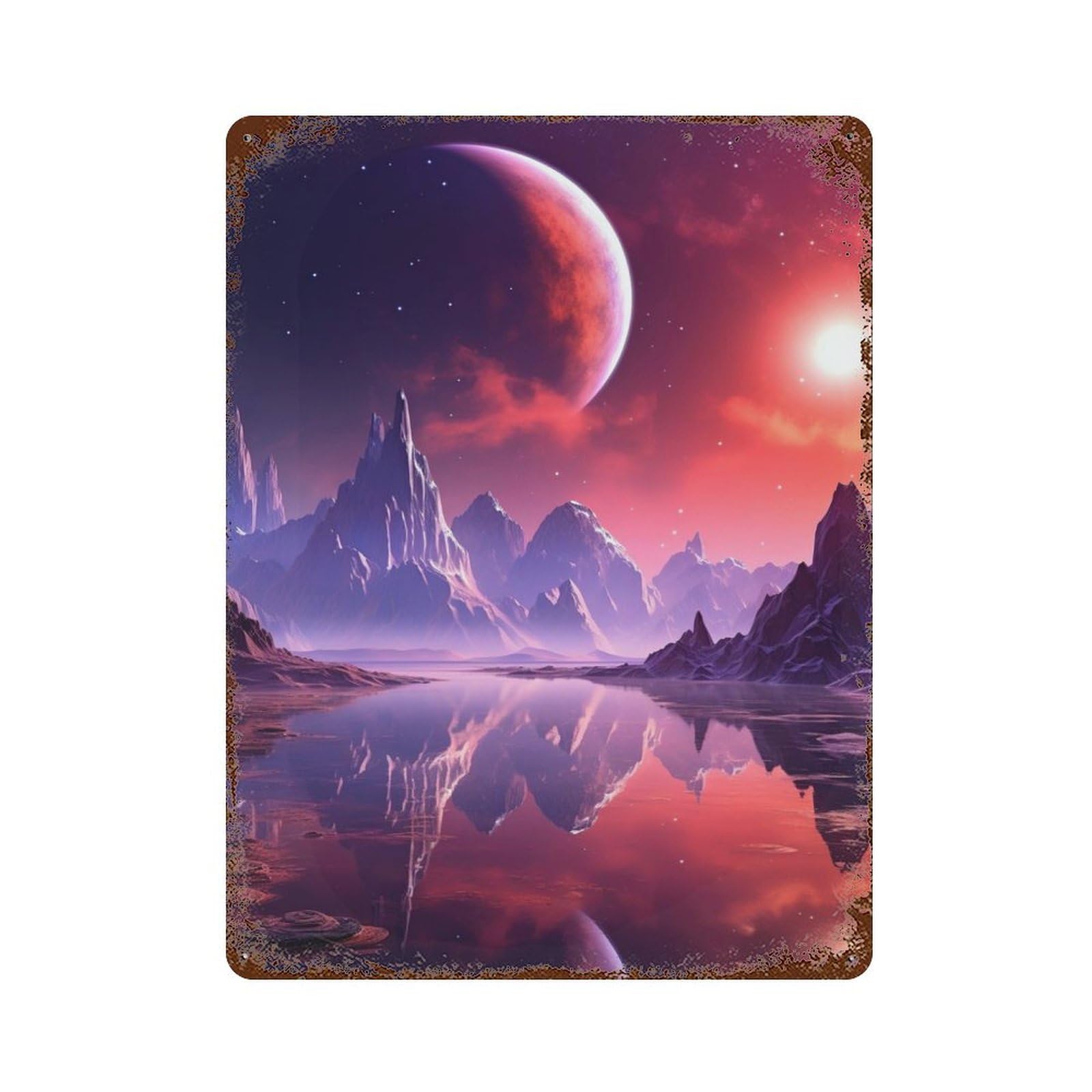 Rust Effect Tin Sign Celestial Wilderness 15.7"x11.8", Vintage Wall Decor for Basement, Hobby Room And Garage Decor