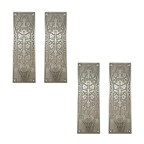 Adonai Hardware 10 Inch "Nezib" Decorative Brass Push Plate - 4 Pack (Satin Nickel)