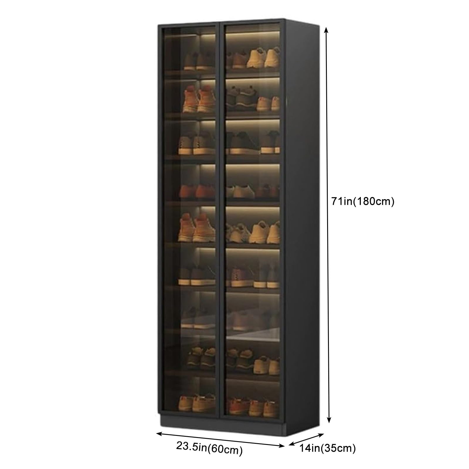 Armadietto per Scarpe con Ante in Vetro, Scaffale per Scarpe 6 Ripiani, Organizzatore per Ingresso con Ripiani Regolabili, Scarpiera Ingresso Nera per Corridoio E Garage(24Lx71H in/61X180cm)