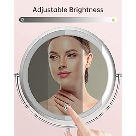 Gospire 8 Lighted Makeup Mirror with Magnification 10X/1X, 3 Color Lights & Dimmable Lighting, 360 Rotation Double Sided Rechargeable Cordless Vanity Cosmetic Standing LED Mirror for Makeup