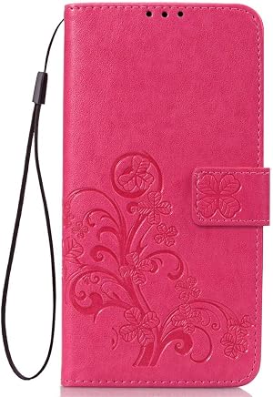 LAGUI Compatible para Funda Huawei Y6 2019, Relieve Dibujo Carcasa de Tipo Libro, Rojo