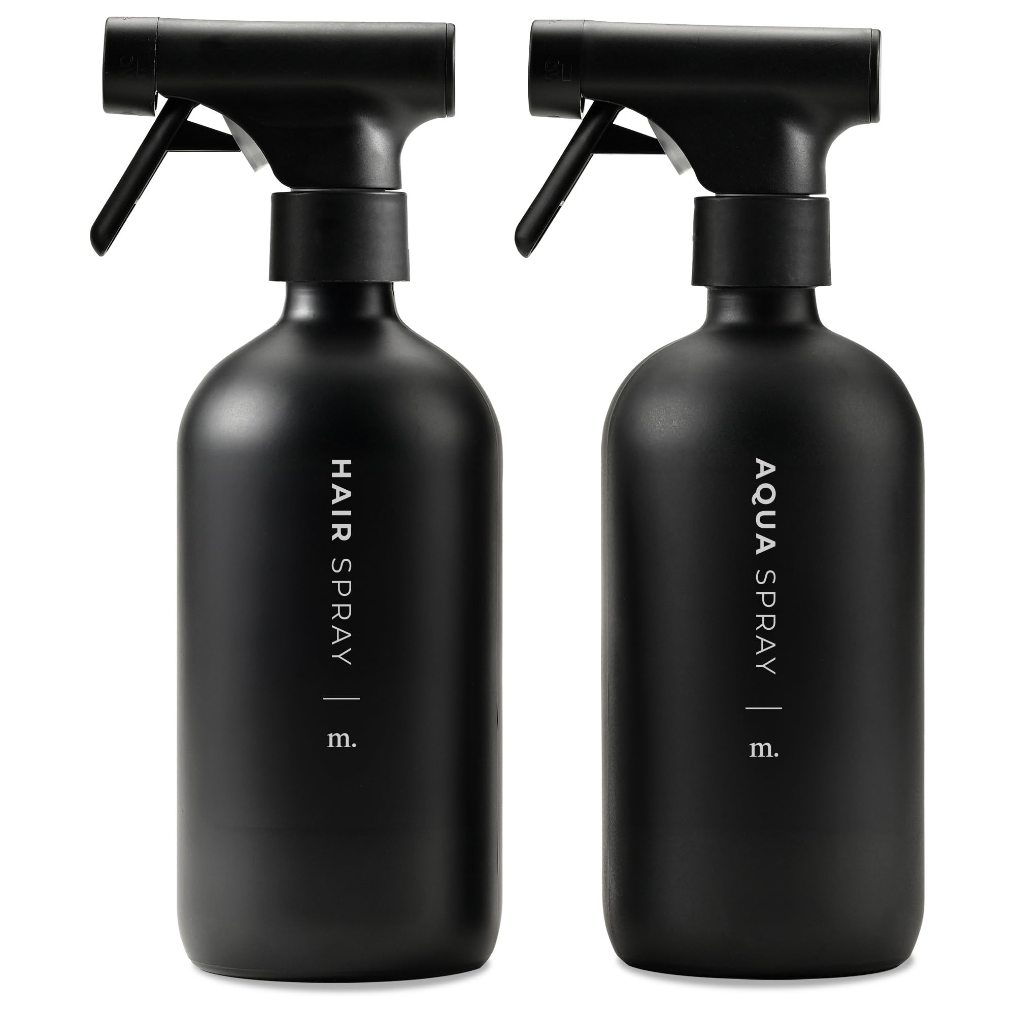 MaisoNovo Wasser Sprühflasche Glas 500ml 2er Set - Schwarz Wasser Sprühflasche Haare Inklusive 16 Etiketten