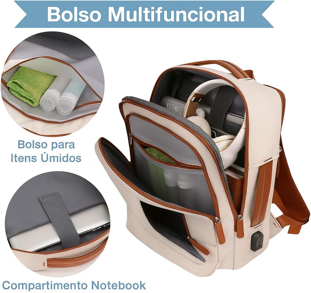 Mochila Grande para Notebook 15,6" Expansível e Impermeável | Mochila Executiva de Viagem Aprovada por Companhias Aéreas com Porta USB, Bolso para Líquidos, Mochila Escolar e de Trabalho Mochila Grande para Notebook 15,6" Expansível e Impermeável | Mochila Executiva de Viagem Aprovada por Companhias Aéreas com Porta USB, Bolso para Líquidos, Mochila Escolar e de Trabalho