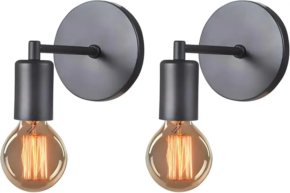 Luminária Arandela de Parede Cabeceira Quarto Sala Corredor Retro Moderna Vintage Hotel 127v/220v (Preto) Kit Com 2