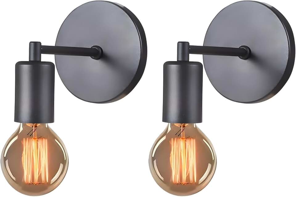 Luminária Arandela de Parede Cabeceira Quarto Sala Corredor Retro Moderna Vintage Hotel 127v/220v (Preto) Kit Com 2