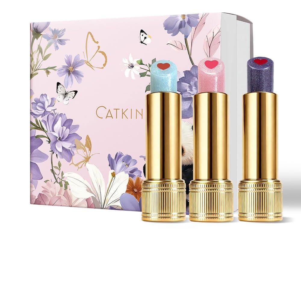 CATKIN 3pcs Bálsamo Labial Gift Set, Pintalabios y Balsamo Labial 2 in 1 | Brillo de Labios, Protector y Reparador Labial, Hidratante de Labios con Efecto Prolongado, Ingredientes Naturales, 3.4g