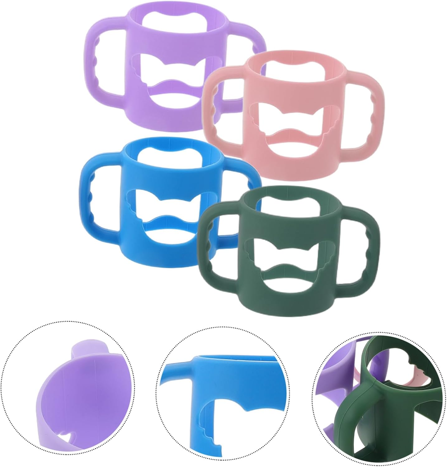 4pcs Universal Silicone Milk Bottle Handles for Comfortable to Hold Dishwasher Safe Compatible Brands for Toddlers and Infants