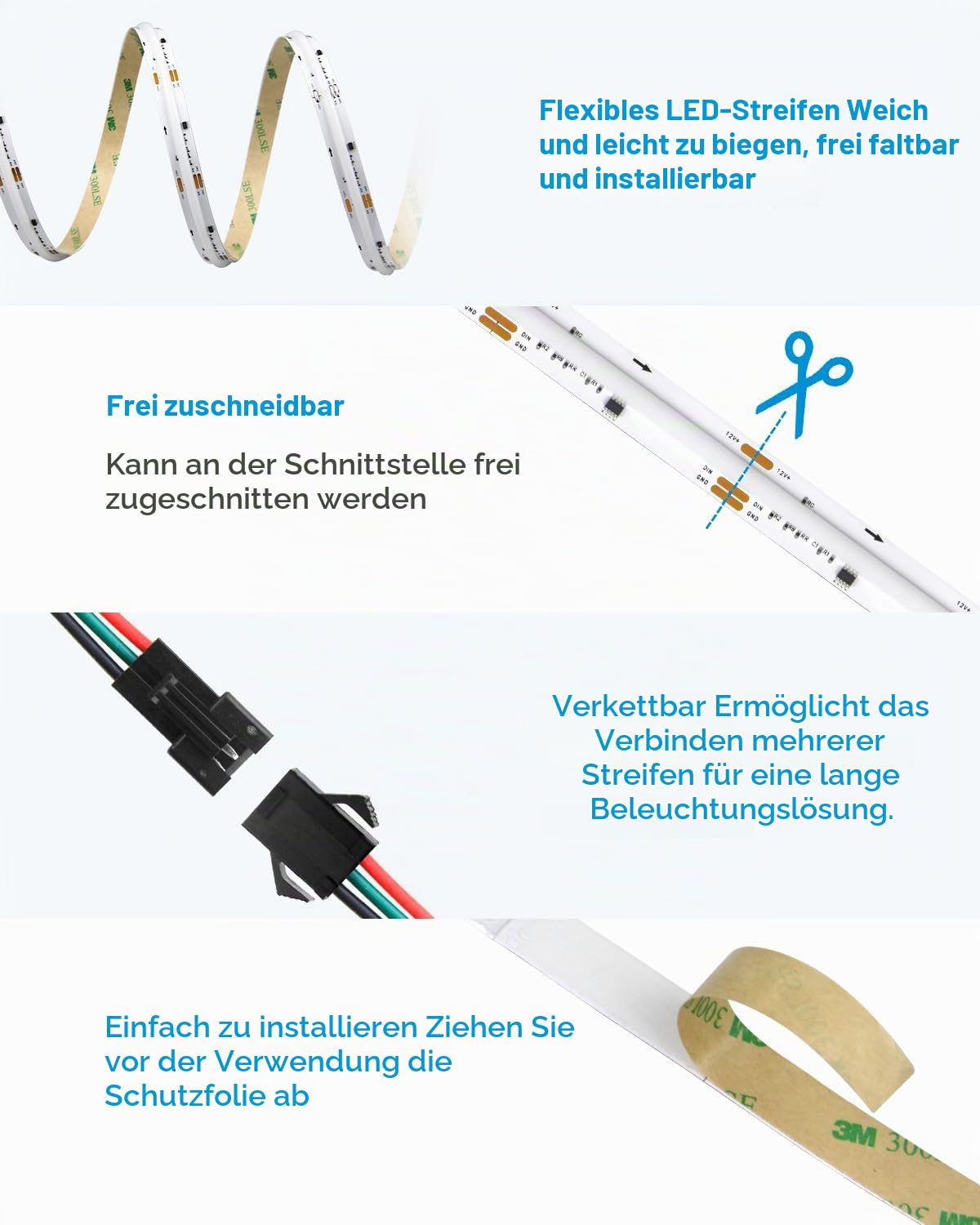 ALITOVE 5M WS2811 RGBIC COB LED Streifen 12V Lichtband LED Selbstklebend | Flexibel 720LEDs/m, für Schlafzimmer TV Heimdekoration, Nicht Wasserdicht, Ohne Netzteil und Dimmer