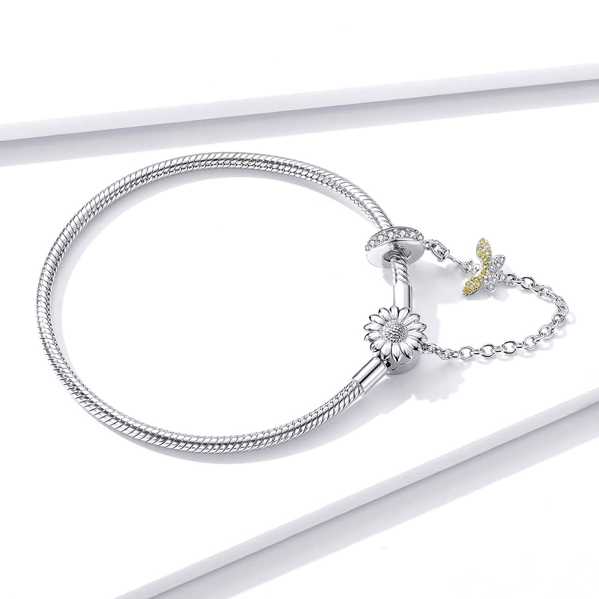 925 Sterling Silver 3mm Bransoletka z zawieszką w kształcie węża ze słonecznikowym łańcuszkiem zabezpieczającym akcesoria do bransoletek