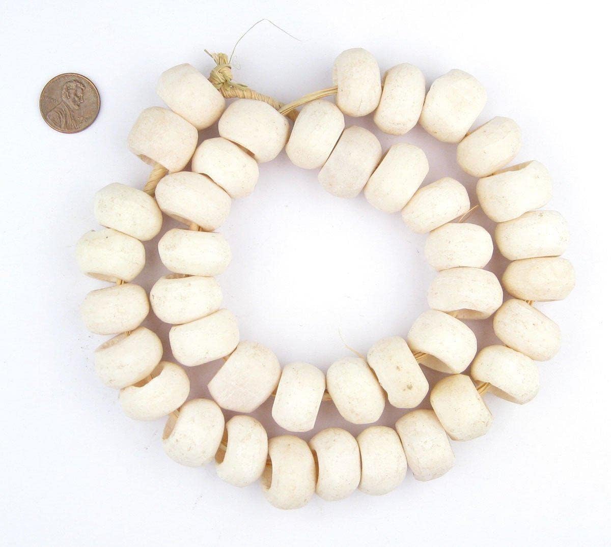 The Bead Chest White Bone Beads - Full Strand of Fair Trade African Beads (Ring, White)