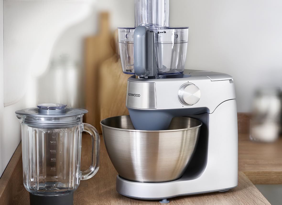 Kenwood Prospero+ KHC29A.O0SI - Amasadora, cuenco de acero inoxidable, 4,3 L, incluye juego de accesorios, 10 unidades + 3 ganchos y batidor, batidora de cristal, procesador de alimentos de 3 discos,