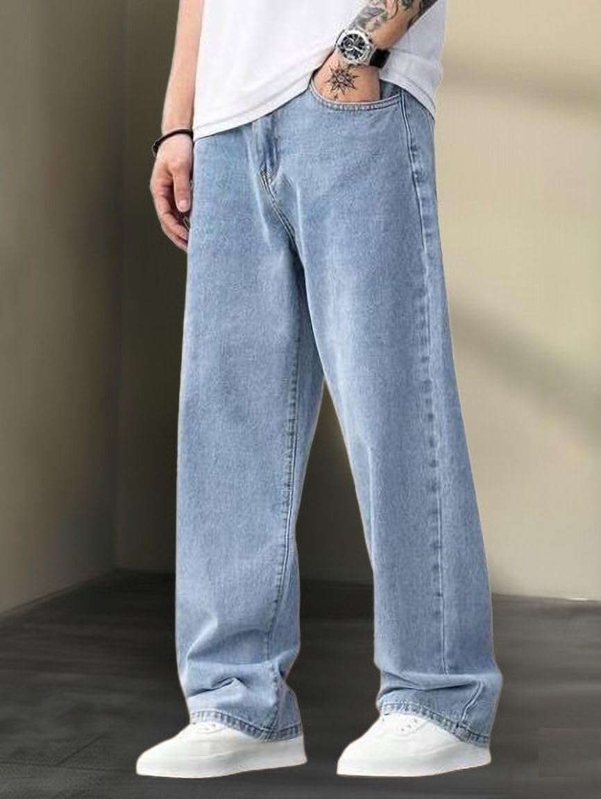 O2 ROUTE Loose Fit Mid Rise Light Blue Men Denim Jeans