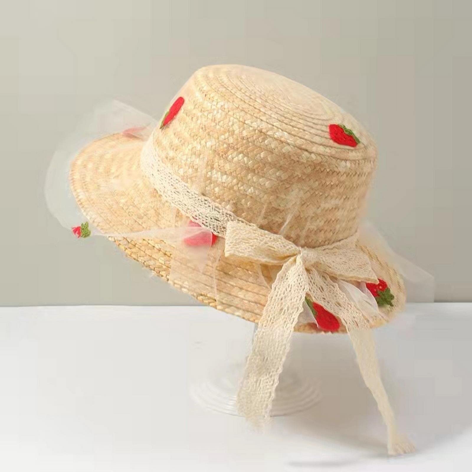 Sombrero de pescador de malla, sombrero de paja de verano, sombrero de playa de verano, protección solar, sombrero de fresa decoración de sol