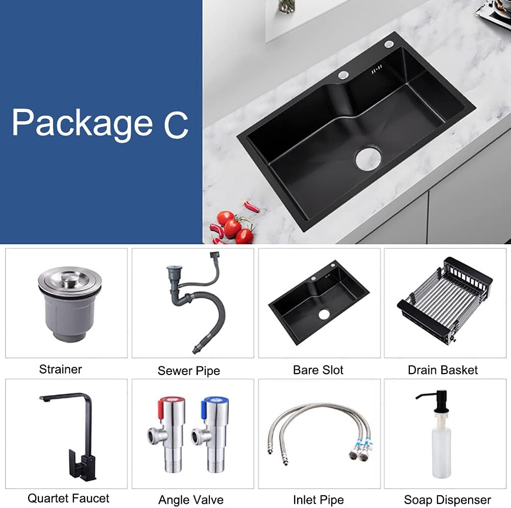 Stainless Steel Kitchen Sink,Reversible Composite Black Kitchen Sink,Undermount Sink with Reversible Drainer,for Garage,Restaurant,Kitchen, Laundry Room,Outdoor