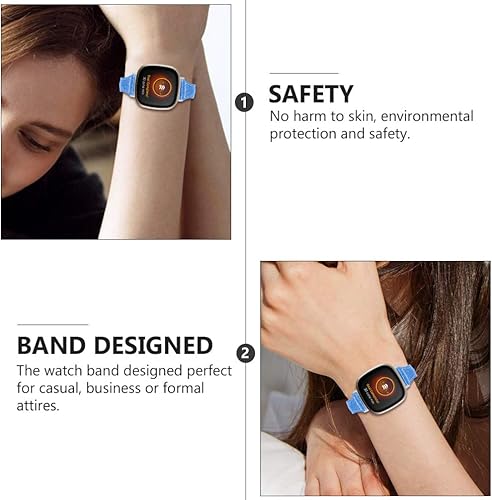 Miniatura 8 de Hemobllo - Pulsera de piel con purpurina para mujer y niña, compatible con Fitbit Sense Fitbit Versa3, color azul