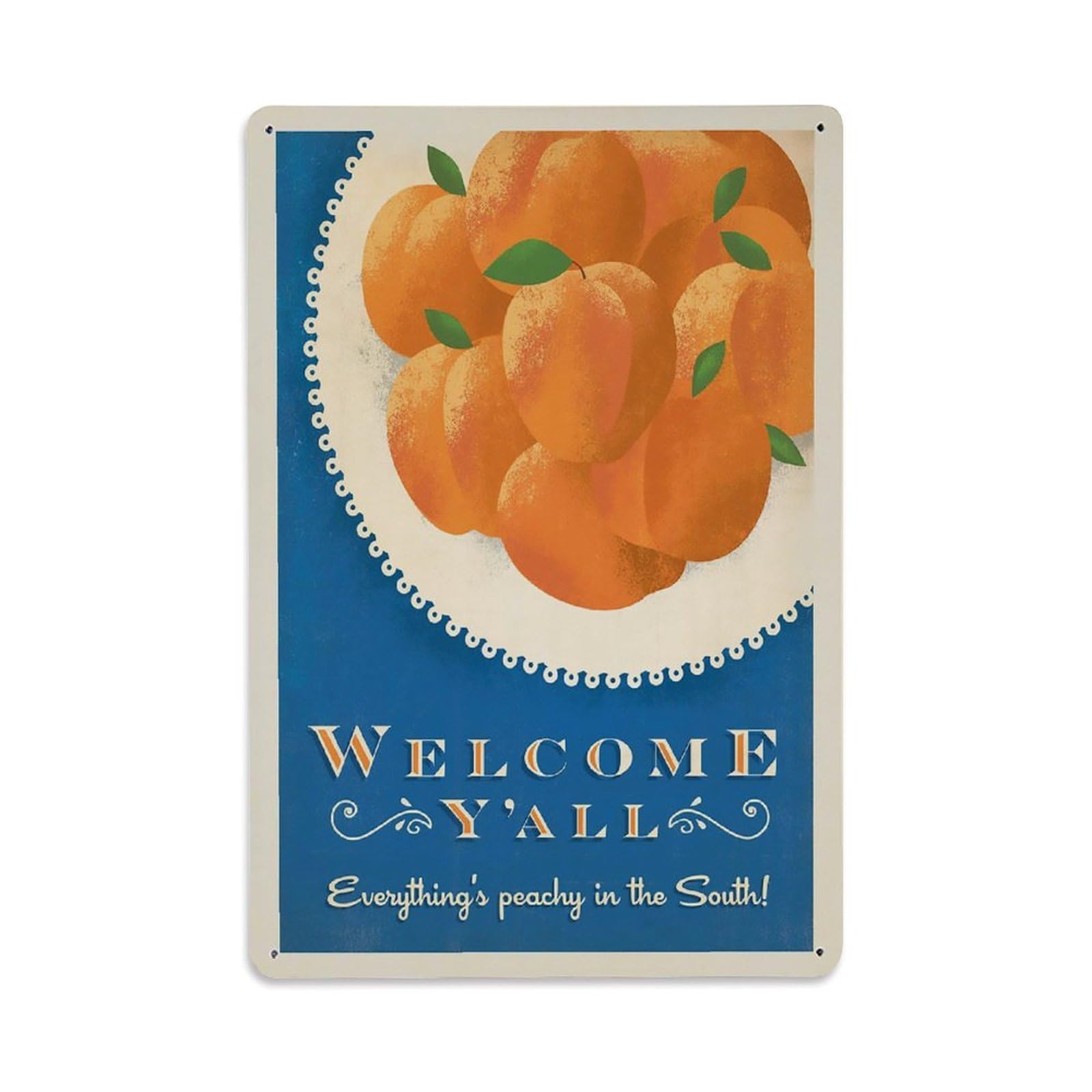 Vintage Poster Welcome Y’all Peaches Metal Tin Sign Wall Decor for Cafe, Club, Garden Metal Poster 8x12Inch