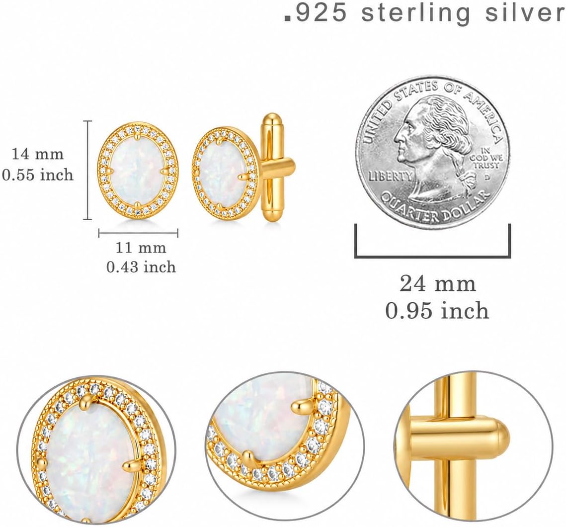 Gold Opal Cufflinks 925 Sterling Silver Cufflinks for Men Cuff Links