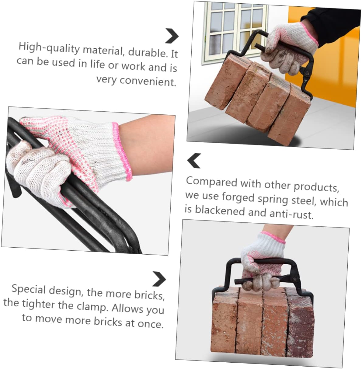 Adjustable Brick Clamp Brick Tongs Construction Clamp Tool Multi-Functional Pliers for Moving and Lifting Bricks Forged Spring Steel 10.82 X 6.69 X 0.78 in 1 pack image 4