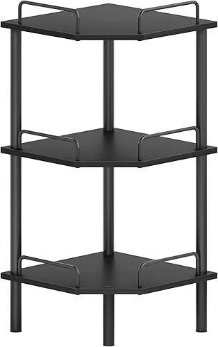 Tajsoon Estante esquinero, estantes industriales de esquina de 3 niveles, estante de exhibición de pie multiusos, unidad de estantería de esquina