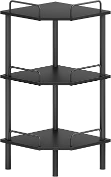 Tajsoon Corner Shelf Stand, 3 Tier Industrial Corner Shelves, Multipurpose Standing Display Shelf, Corner Shelving Unit for Bedroom, Living Room, Office, Kitchen, Black