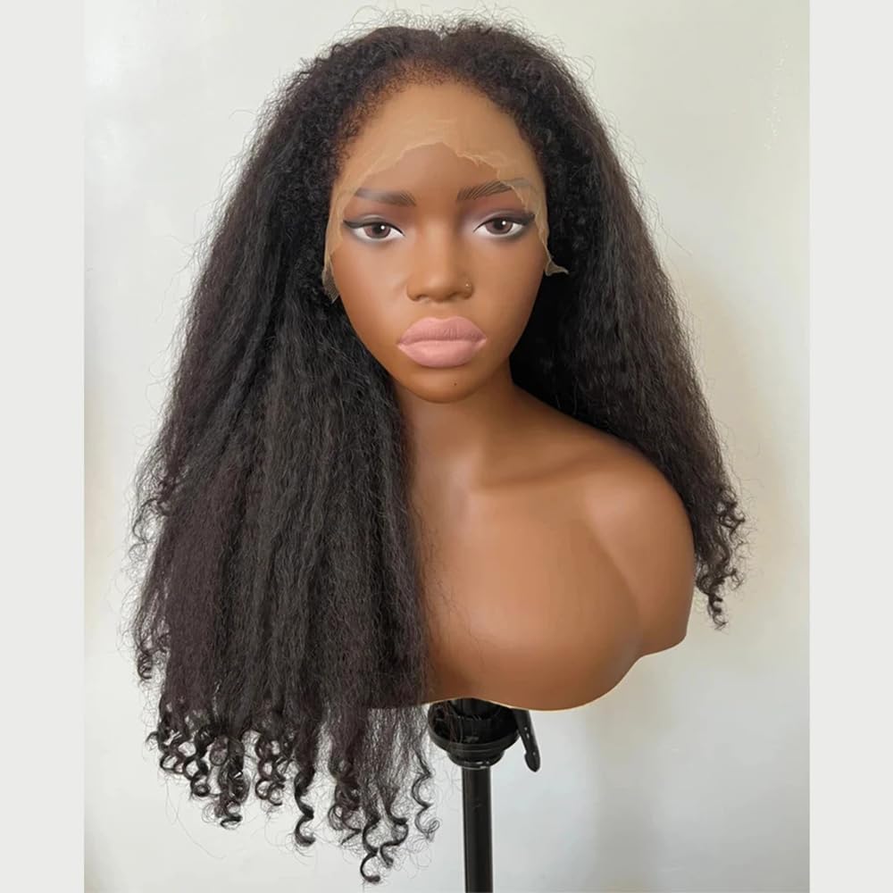ten chopsticks 180% Density 4C Yaki Straight Human Hair Glueless Wig 13x4 HD Bye Bye Knots Kinky Edges Yaki Wig With Curly Baby Hair Pre Cut Lace Pre Bleached Invisible Knots Natural Color 14 Inch