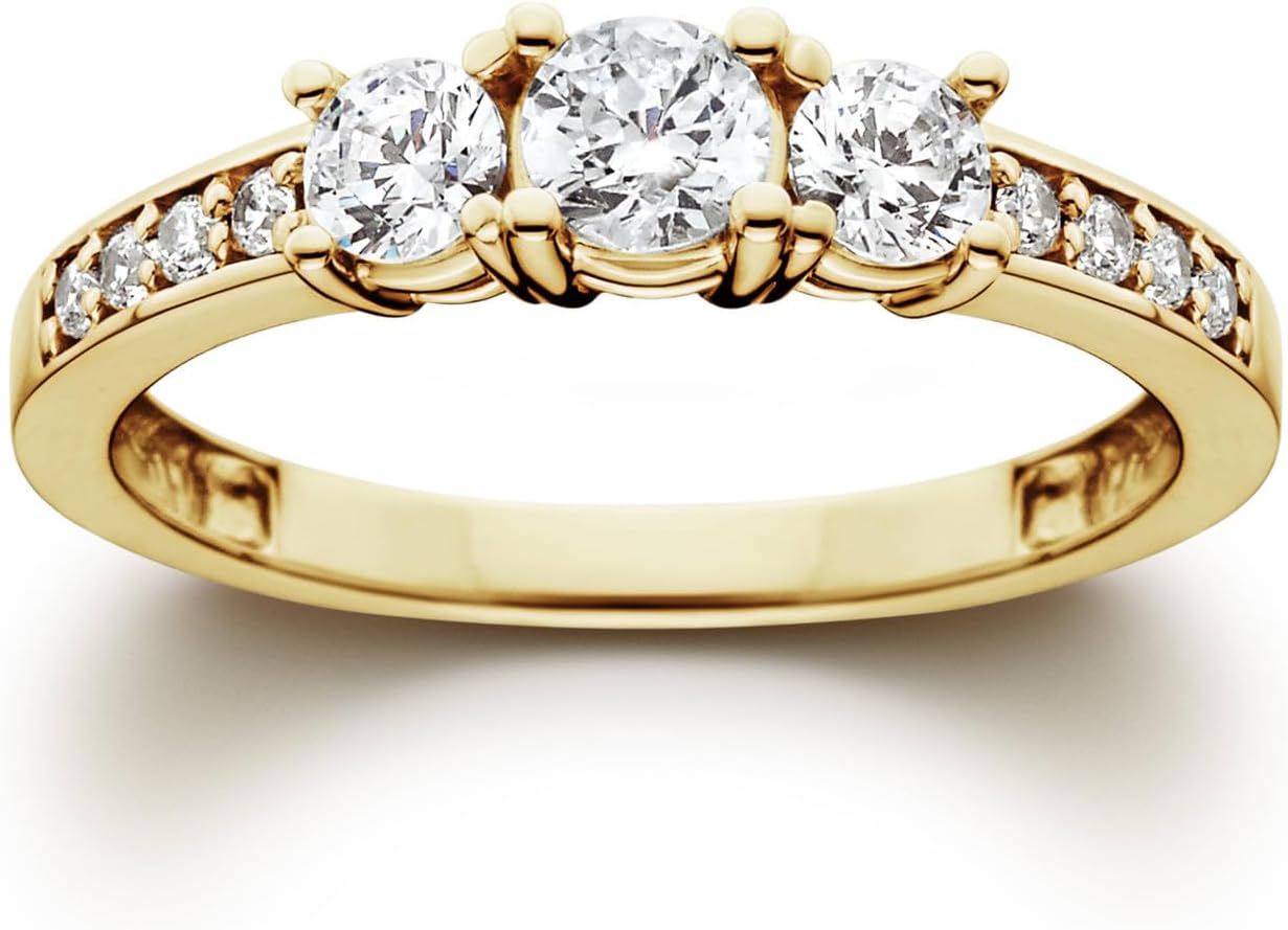 Pompeii 1 Ct 3-Stone Diamond Engagement Ring 10K Yellow Gold