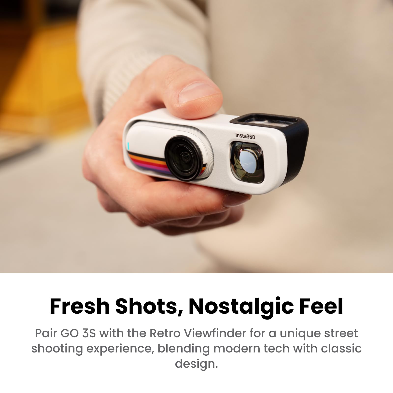 Insta360 GO 3S Pack Rétro, édition spéciale, Blanc 128 Go - Petite 4K caméra vlog, caméra POV Mains Libres, filtres rétro, 4K à 30 IPS, Batterie supplémentaire