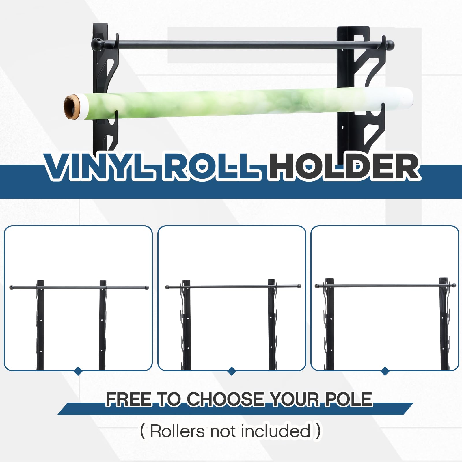 Support mural réglable en métal pour 6 rouleaux de vinyle, pour habillage de voiture, papier de transfert, ruban adhésif, papier peint, film de fenêtre, garage, atelier – Support uniquement
