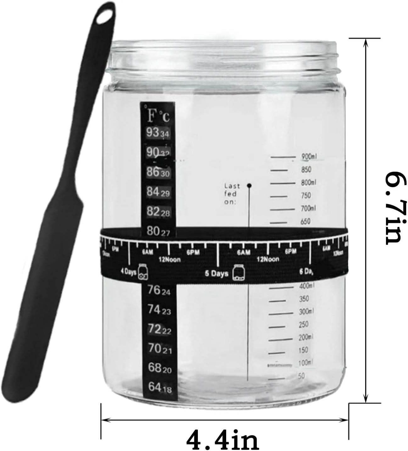 PDTXCLS Sourdough Starter Jar, 40 oz Large Capacity Sourdough Starter Kit, with Feeding Band Wide Mouth Glass Starter Jar, Bread Baking Supplies for Home Kitchen Bread Baking Beginners