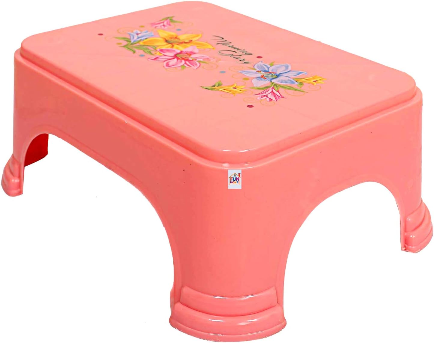 Fun Homes Pack of 1 Plastic Bathroom Stool | Small Sitting Patla for Bathroom | Floral Print Washroom Stool for Hotels | Kitchen Helper Stool | Sturdy & Anti-Slip Bathing Stool/Pata for Home | Pink