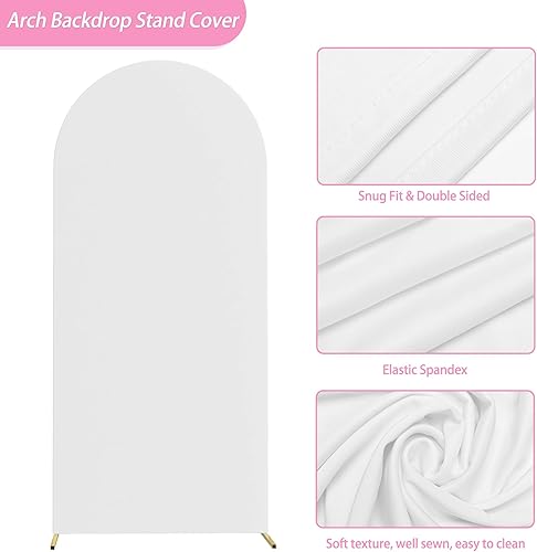 Miniatura 3 de Fomcet Cubierta de arco de boda de 6 pies, color blanco, de 2 caras, de elastano, ajustada, cubierta de arco de tela, cubierta de arco superior