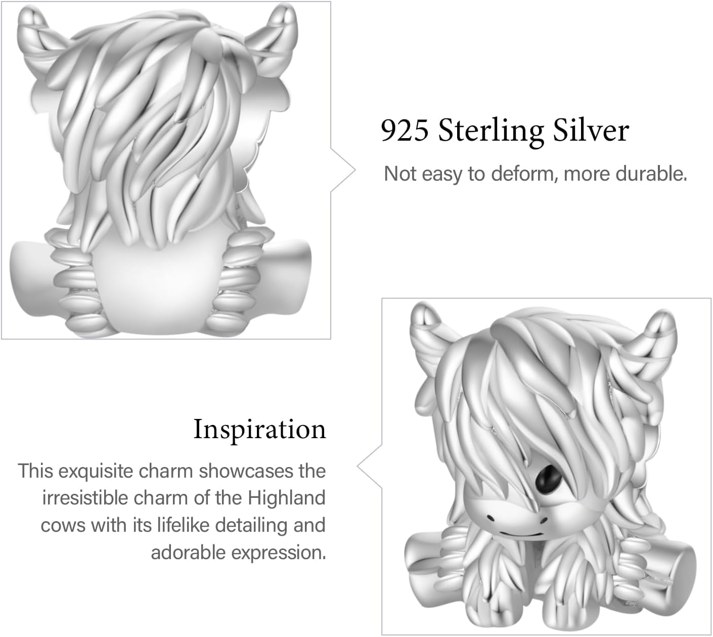 GNOCE Scottish Highland Cow Cute Love Charm For Women, S925 Sterling Silver Bead Charm Bracelet for Her, Jewelry Gift Animals - Image 4