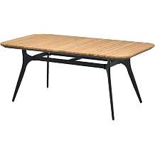Outdoor Dining Table, Teak Aluminum Modern with Legs Versatile Durable for Family Gatherings Backyard Deck & Garden