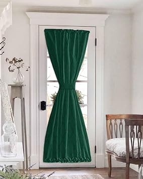 Dark Green Black Out French Door Curtains For Door Window,Checkered Trellis Print Bohemia Geometric Diamond Rod Pocket Door Drapery Curtain Panel With Tiebacks For Sidelight Front Back Doors,54"x72"