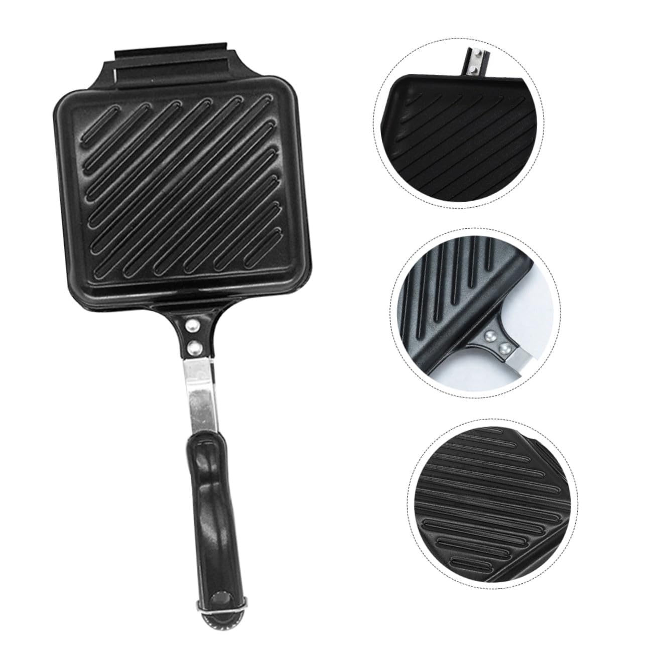 Moule à Sandwich Ménager en Fer Noir Antiadhésif, Poêle à Frire Double Face Facile à Nettoyer, Cuisine la Maison Extérieur