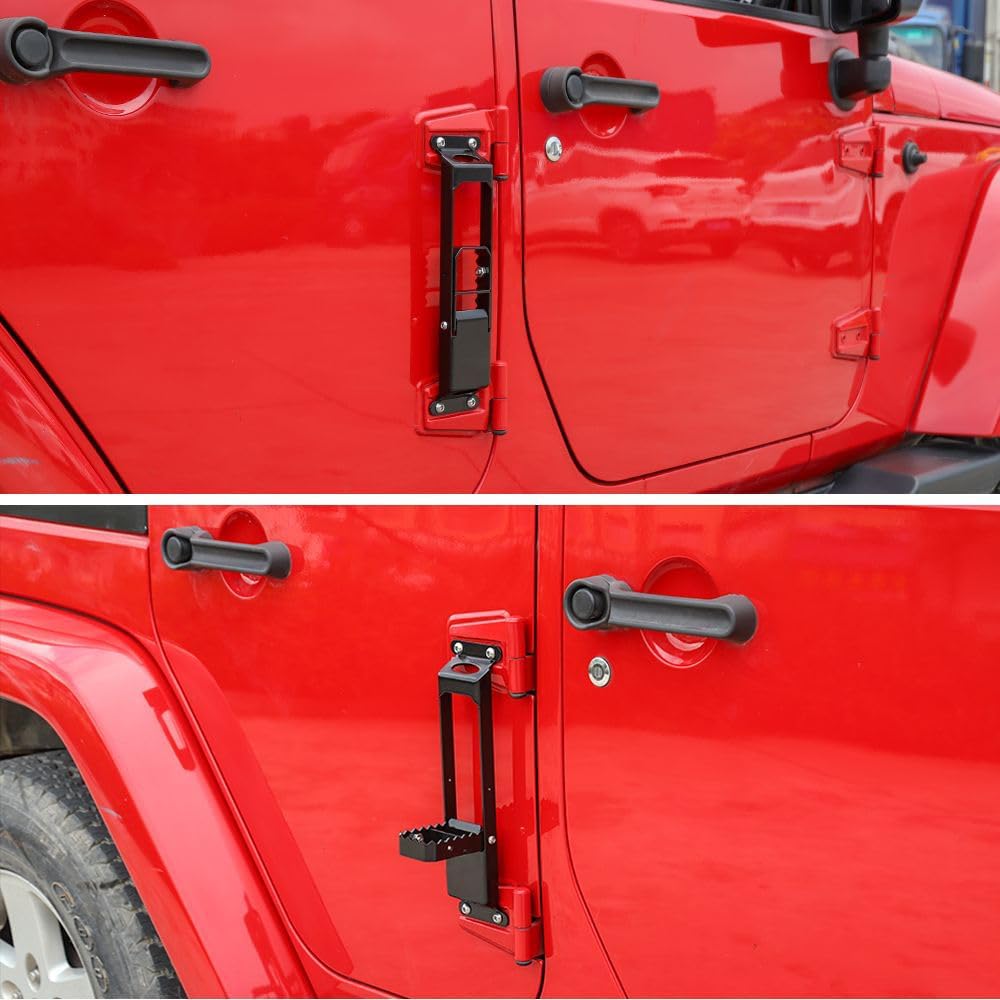 JeCar Door Hinge Step Foot Peg Metal Foldable Foot Pedal Exterior Accessories Compatible with Jeep Wrangler 2007-2018 JK JKU, 2018-2023 JL JLU & 2020-2023 Gladiator JT, Black