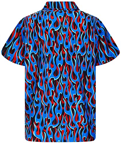 King Kameha Funky Hawaiian Shirt - Flames Print, Blue, 100% Polyester, Unisex, Lightweight & Vibrant - View #9